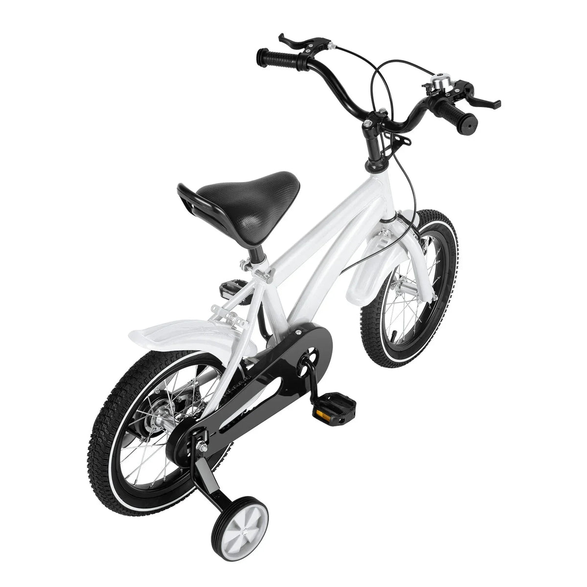 Barncykel 14 Tum Vit med Stödhjul - Säker Barncykel för Barn 3-6 År