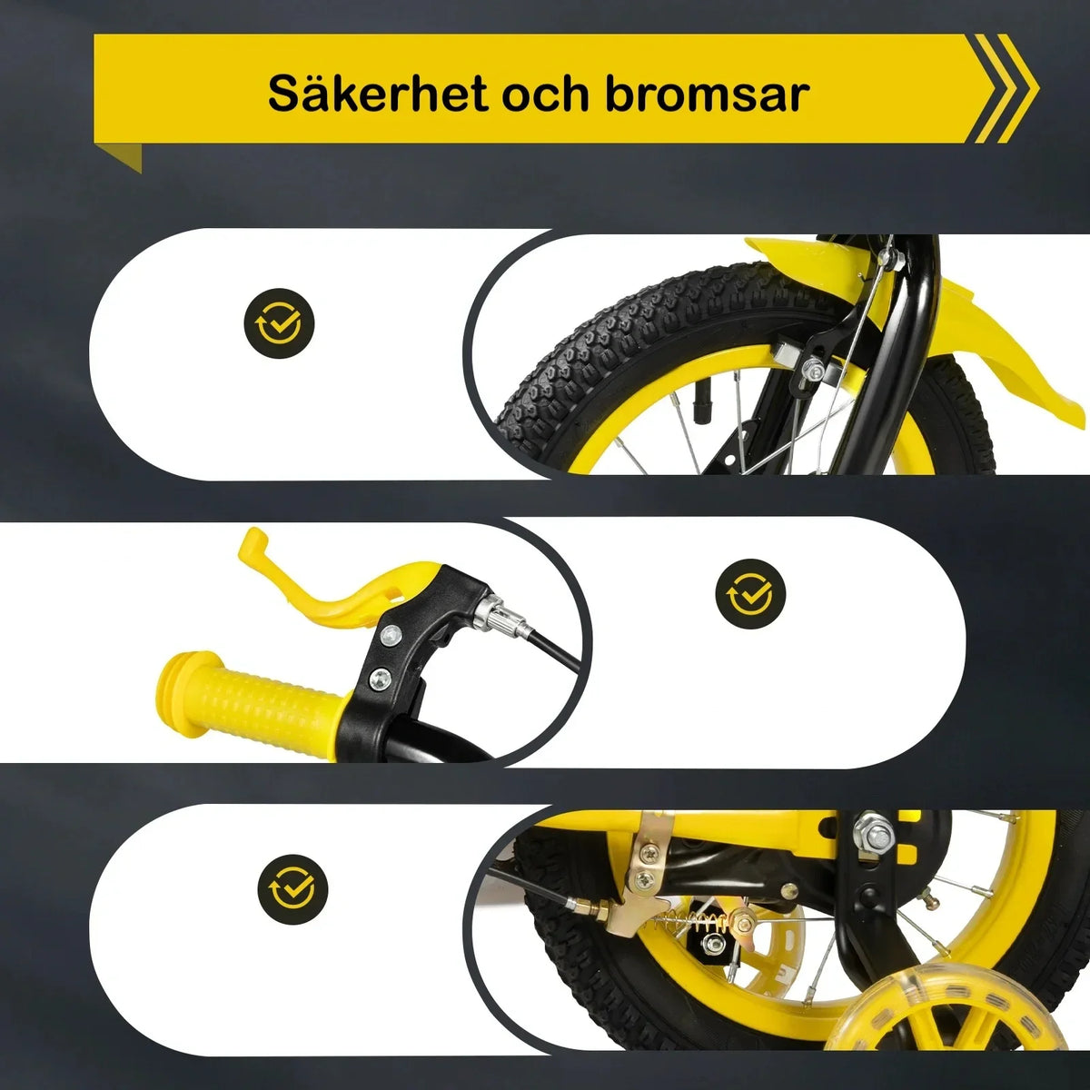 Barncykel 12 Tum Gul med Stödhjul, Korg & Vattenflaska - För Barn 2-4 År