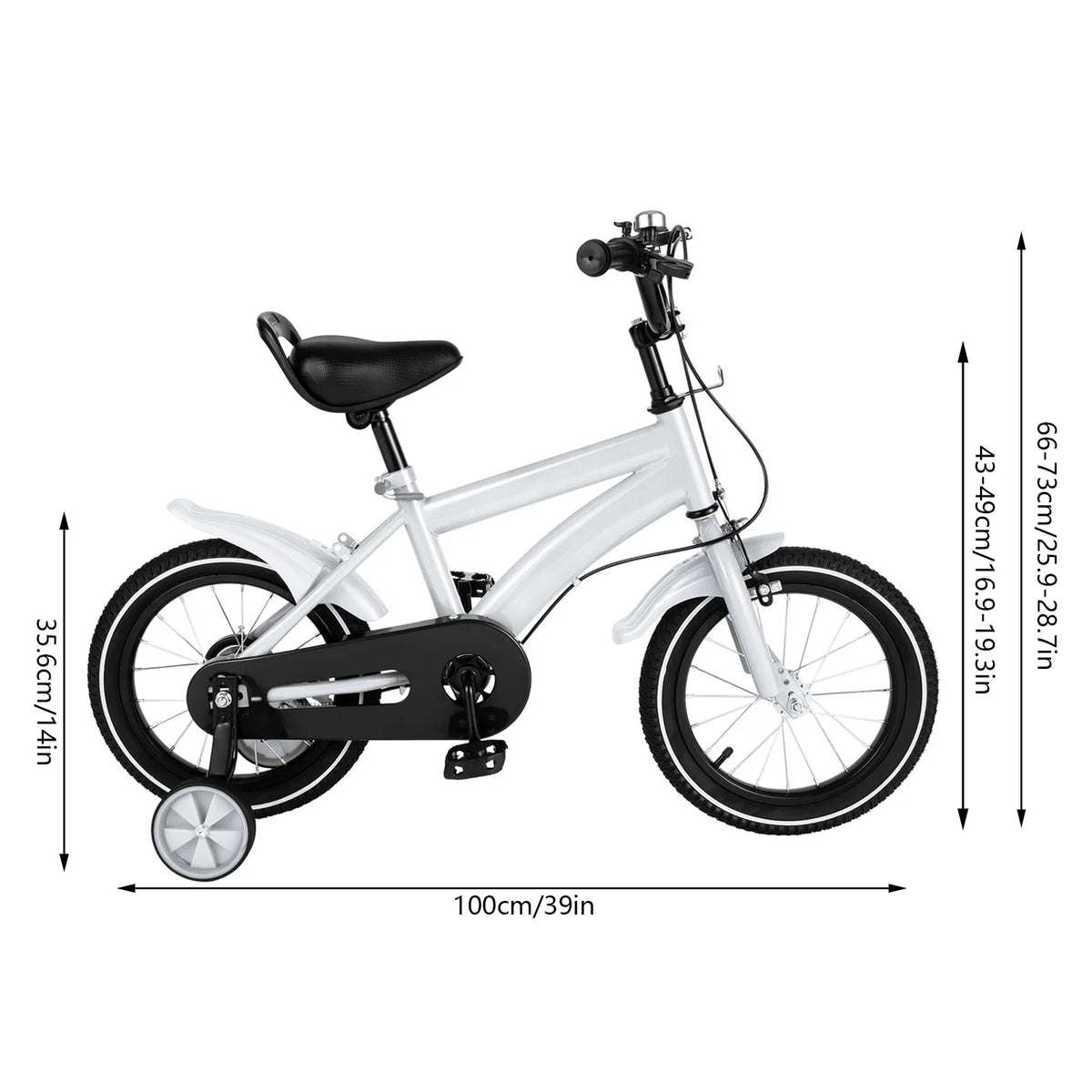 Barncykel 14 Tum Vit med Stödhjul - Säker Barncykel för Barn 3-6 År