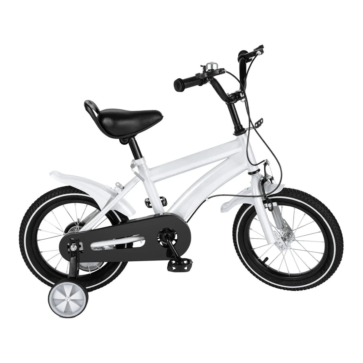 Barncykel 14 Tum Vit med Stödhjul - Säker Barncykel för Barn 3-6 År