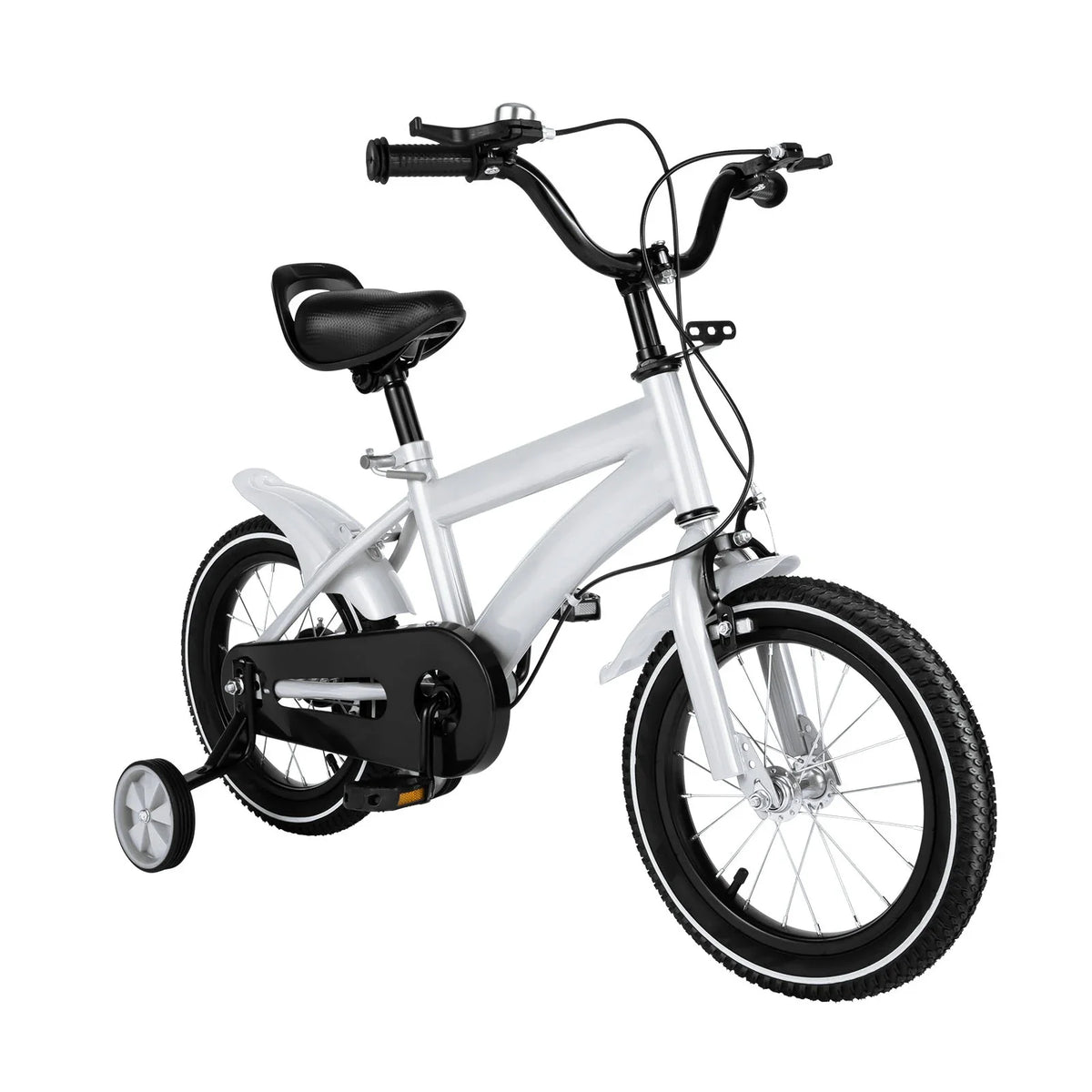 Barncykel 14 Tum Vit med Stödhjul - Säker Barncykel för Barn 3-6 År