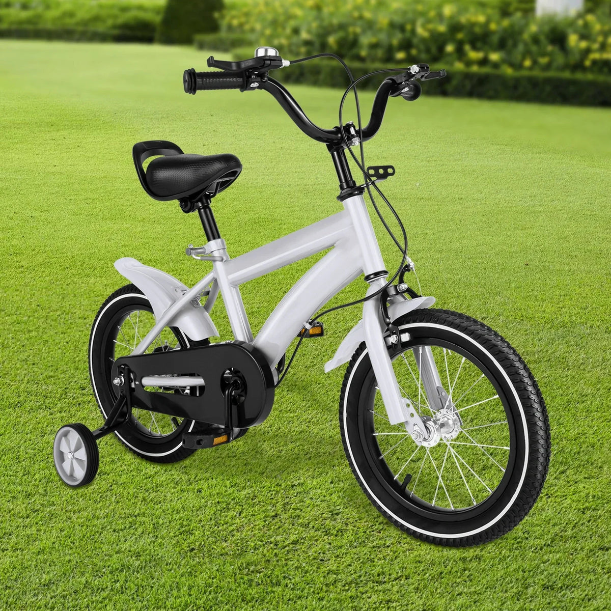Barncykel 14 Tum Vit med Stödhjul - Säker Barncykel för Barn 3-6 År