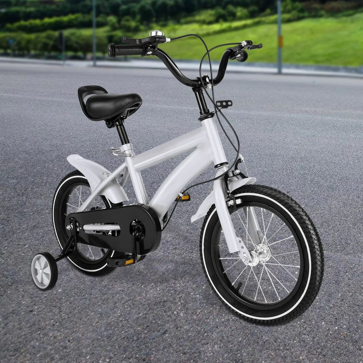 Barncykel 14 Tum Vit med Stödhjul - Säker Barncykel för Barn 3-6 År