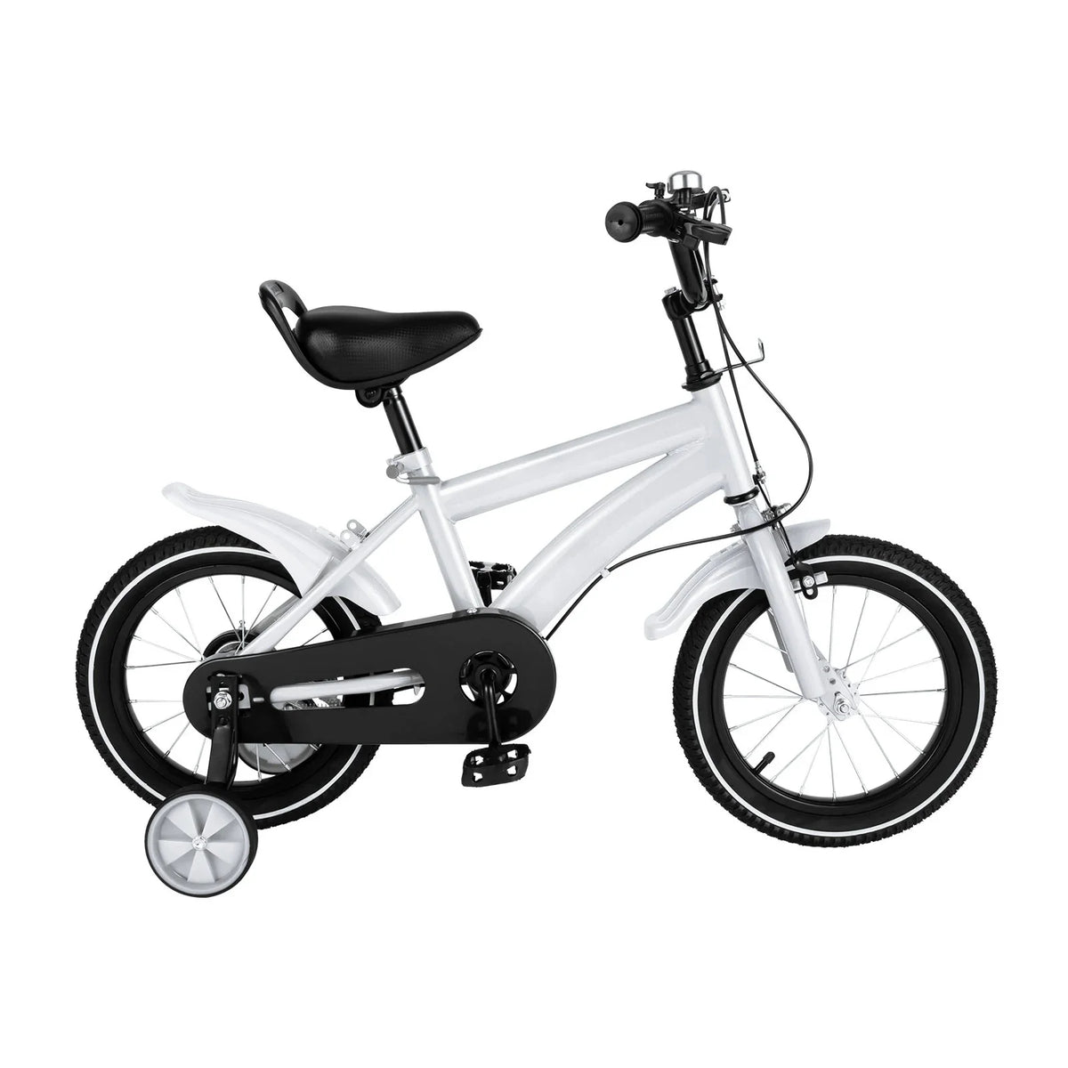 Barncykel 14 Tum Vit med Stödhjul - Säker Barncykel för Barn 3-6 År